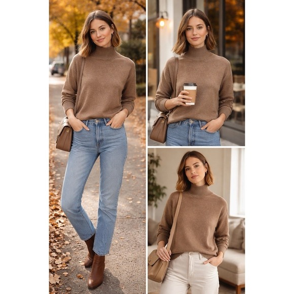 Quince Sweaters - Quince Organic Cotton Turtleneck Sweater XS Brown Minimalist Capsule Luxury EUC